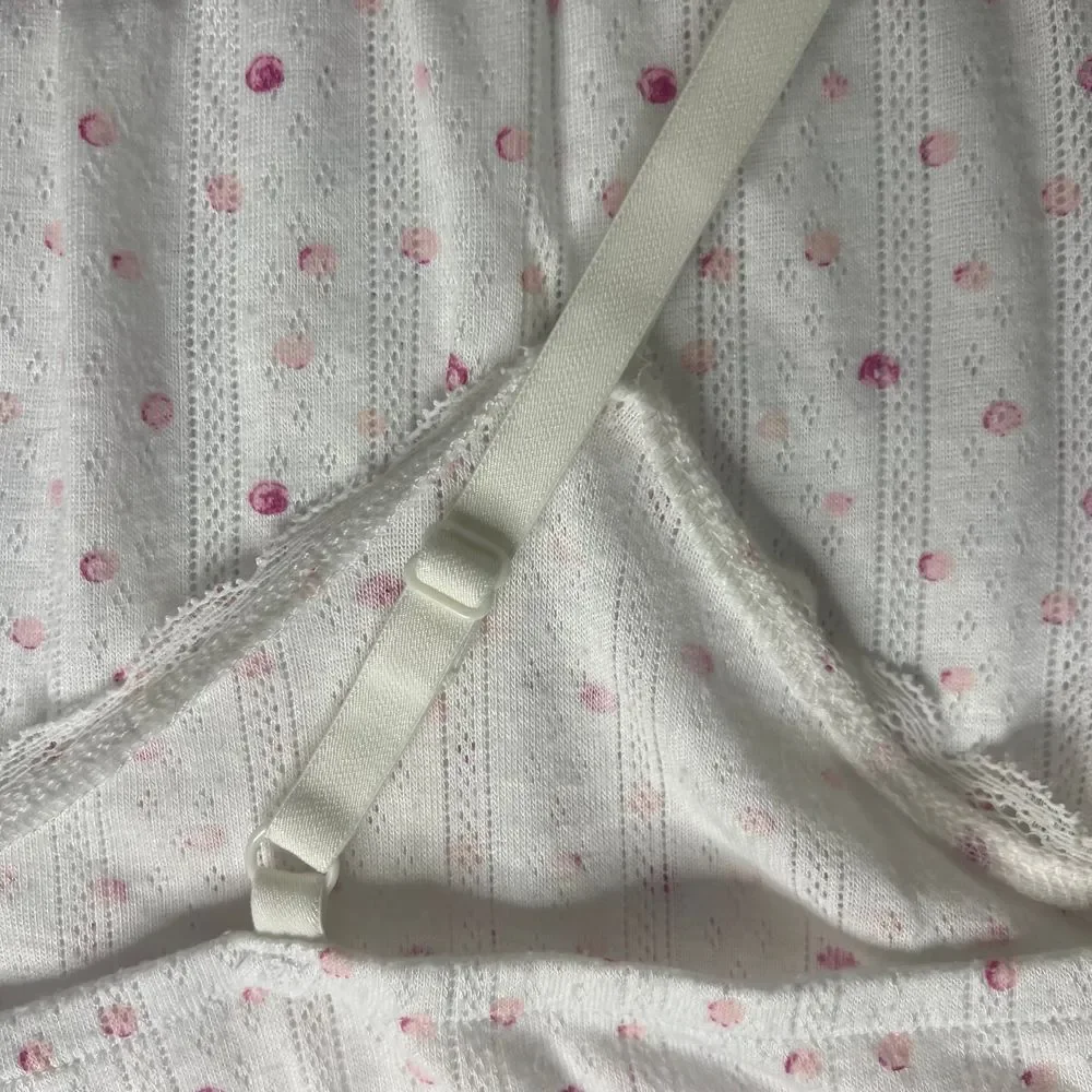 Nanette Lepore Pajama‎ Set Cami Top Shorts Lingerie Sleepwear White Pink Dot L
